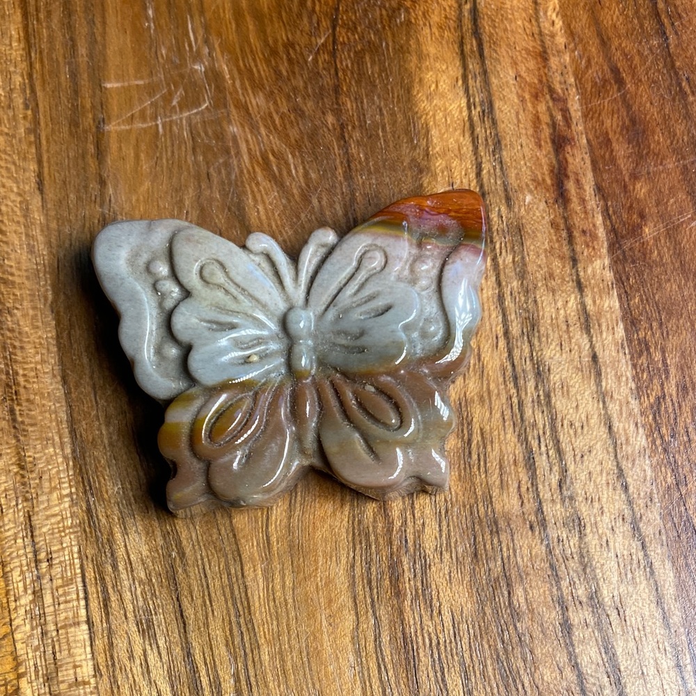 Polychrome Jasper butterfly carving 1 1/2 inches wingspan